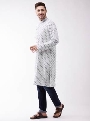 White And Blue Cotton Kurta 3