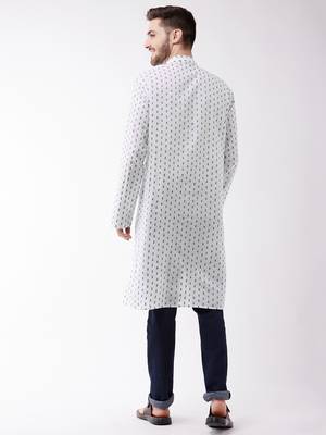 White And Blue Cotton Kurta 4