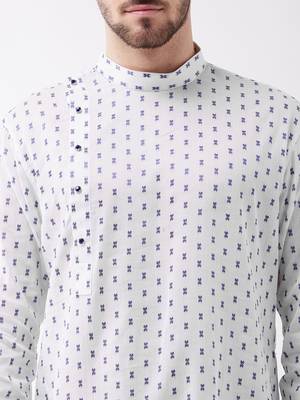White And Blue Cotton Kurta 5