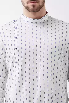 White And Blue Cotton Kurta