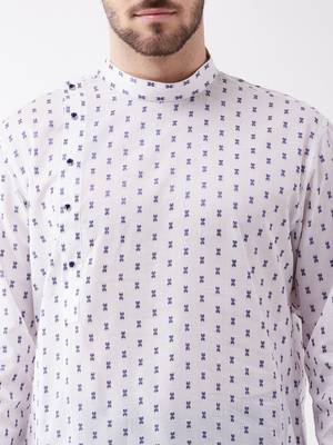 Men'S White And Blue Cotton Kurta And Dhoti Set 5