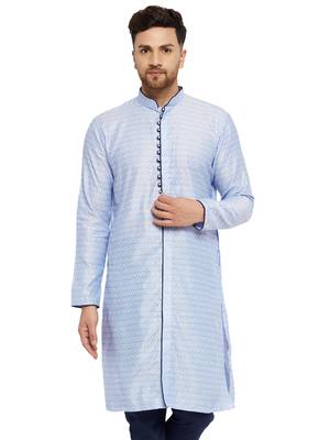 Lavender And Navy Blue Silk Blend Kurta 1