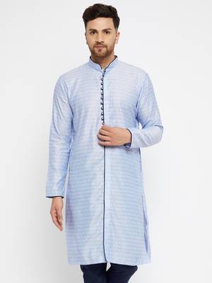 Lavender And Navy Blue Silk Blend Kurta 2
