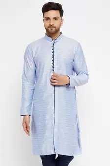 Lavender And Navy Blue Silk Blend Kurta