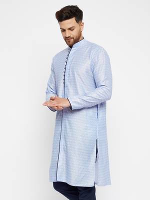 Lavender And Navy Blue Silk Blend Kurta 3