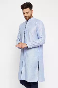 Lavender And Navy Blue Silk Blend Kurta