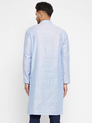 Lavender And Navy Blue Silk Blend Kurta 4
