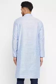 Lavender And Navy Blue Silk Blend Kurta