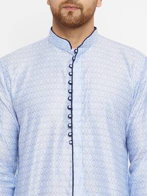 Lavender And Navy Blue Silk Blend Kurta 5