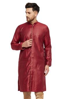 Men'S Maroon And Rose Gold Silk Blend Kurta