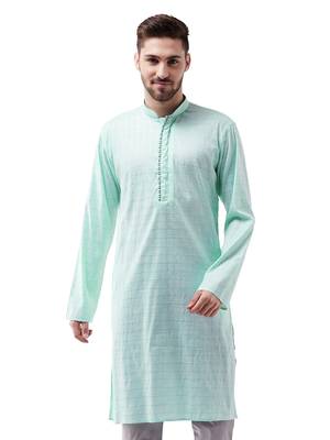 Men'S Aqua Blue Cotton Blend Kurta 1