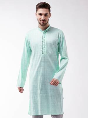 Men'S Aqua Blue Cotton Blend Kurta 2