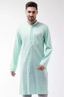 Men'S Aqua Blue Cotton Blend Kurta