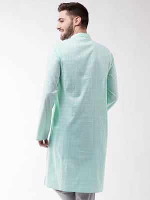 Men'S Aqua Blue Cotton Blend Kurta 4