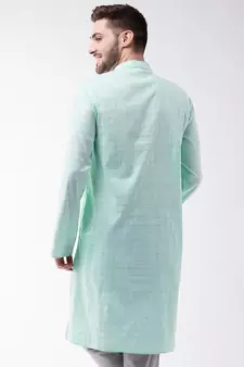 Men'S Aqua Blue Cotton Blend Kurta