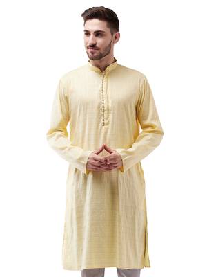 Men'S Yellow Cotton Blend Kurta 1