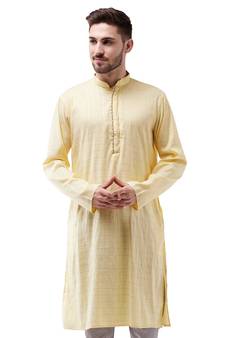 Men'S Yellow Cotton Blend Kurta