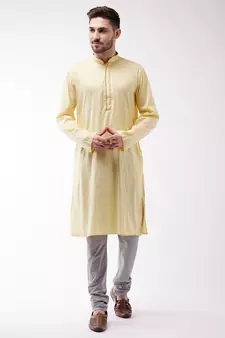 Men'S Yellow Cotton Blend Kurta