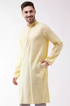 Men'S Yellow Cotton Blend Kurta