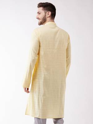 Men'S Yellow Cotton Blend Kurta 4