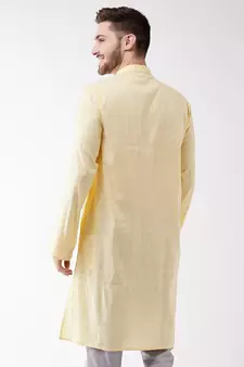 Men'S Yellow Cotton Blend Kurta