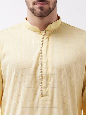 Men'S Yellow Cotton Blend Kurta 5