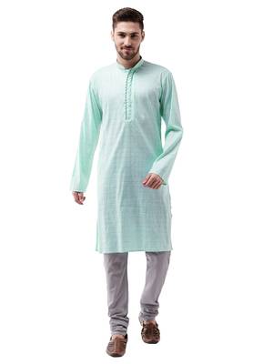 Blue woven blended cotton kurta-pajama 1