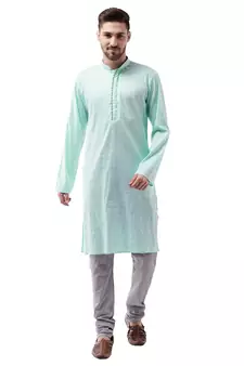 Blue woven blended cotton kurta-pajama