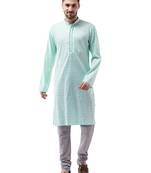 Blue woven blended cotton kurta-pajama