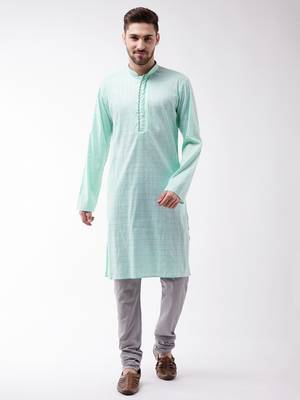 Blue woven blended cotton kurta-pajama 2