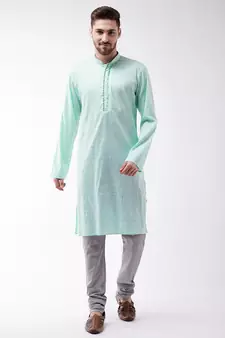 Blue woven blended cotton kurta-pajama