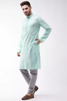 Blue woven blended cotton kurta-pajama