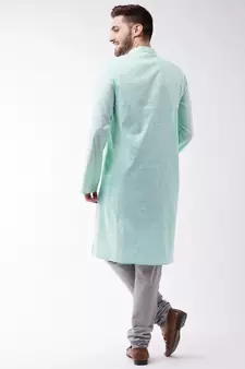 Blue woven blended cotton kurta-pajama