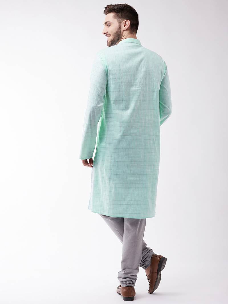 Blue woven blended cotton kurta-pajama