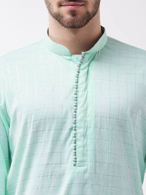 Blue woven blended cotton kurta-pajama 5