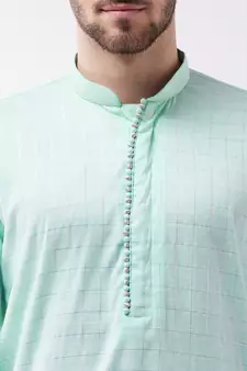 Blue woven blended cotton kurta-pajama