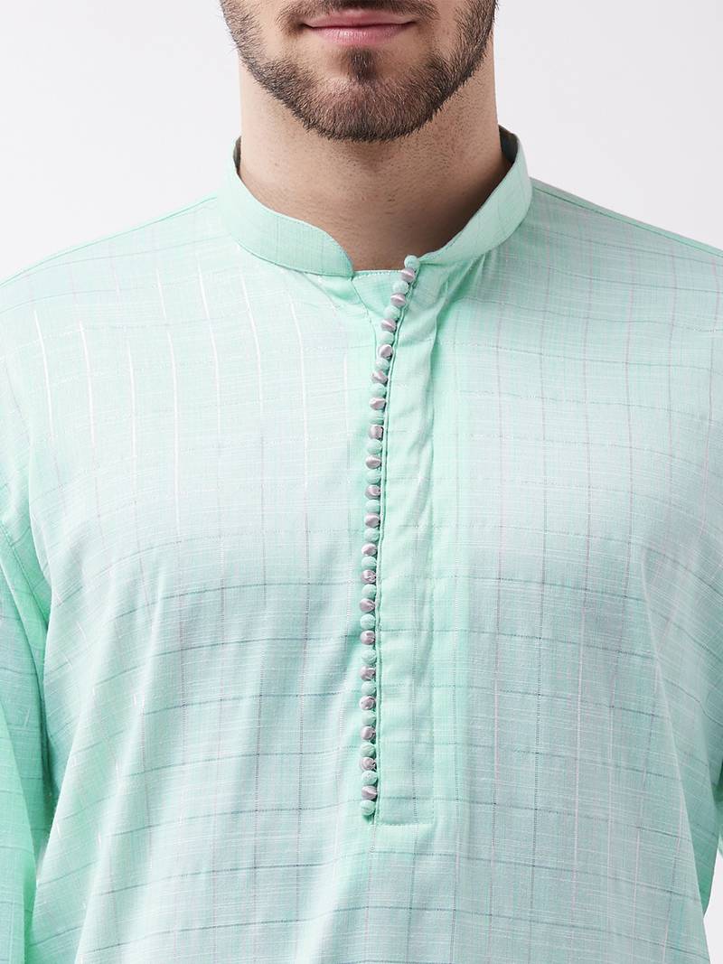 Blue woven blended cotton kurta-pajama