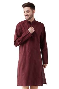 Men'S Maroon Cotton Blend Kurta