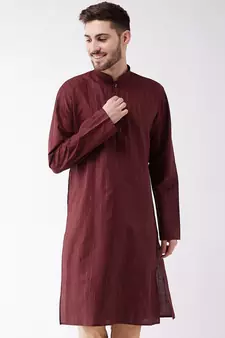 Maroon Cotton Blend Kurta