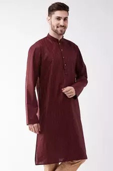 Maroon Cotton Blend Kurta