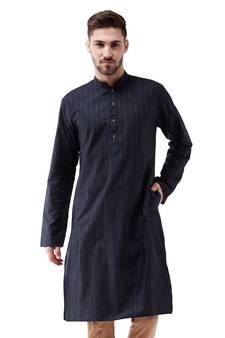 Men'S Navy Blue Cotton Blend Kurta