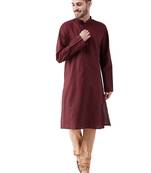 Maroon And Rose Gold Cotton Blend Kurta Pyjama Set
