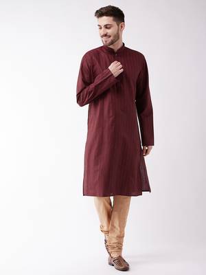 Maroon And Rose Gold Cotton Blend Kurta Pyjama Set 2