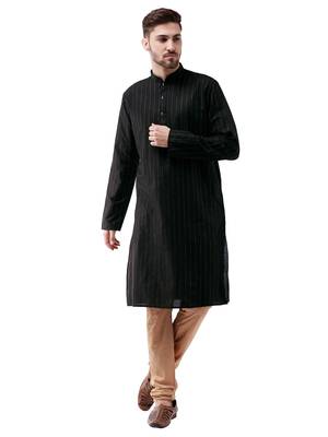 Men'S Black And Rose Gold Cotton Blend Kurta Pyjama Set 1