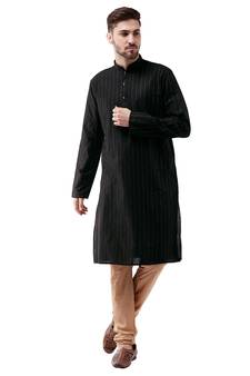 Men'S Black And Rose Gold Cotton Blend Kurta Pyjama Set