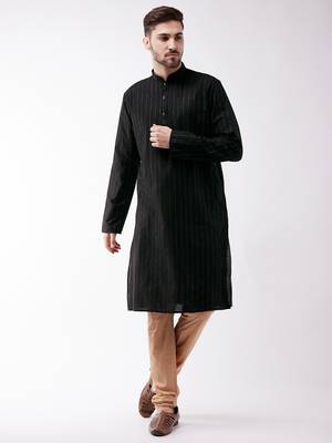 Men'S Black And Rose Gold Cotton Blend Kurta Pyjama Set 2