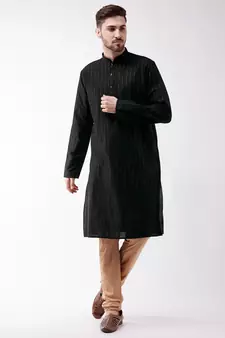 Men'S Black And Rose Gold Cotton Blend Kurta Pyjama Set