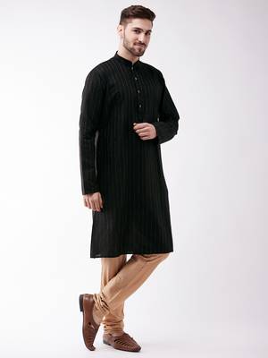 Men'S Black And Rose Gold Cotton Blend Kurta Pyjama Set 3