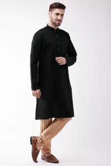 Men'S Black And Rose Gold Cotton Blend Kurta Pyjama Set