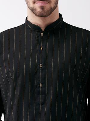 Men'S Black And Rose Gold Cotton Blend Kurta Pyjama Set 5
